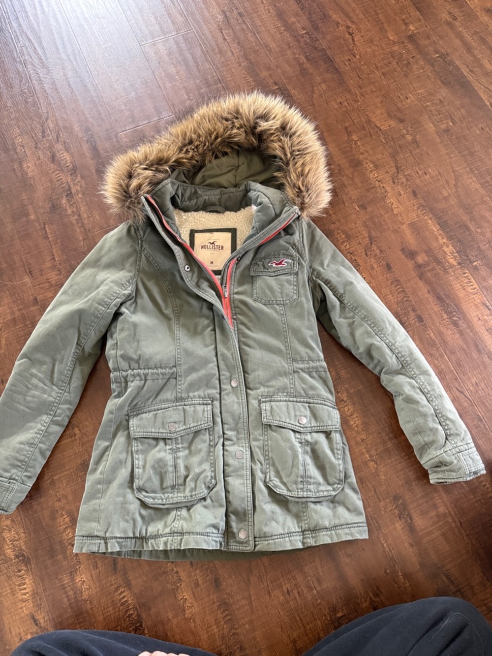 Hollister Olive Green Fur-Trim Hooded Ski Snow Jacket